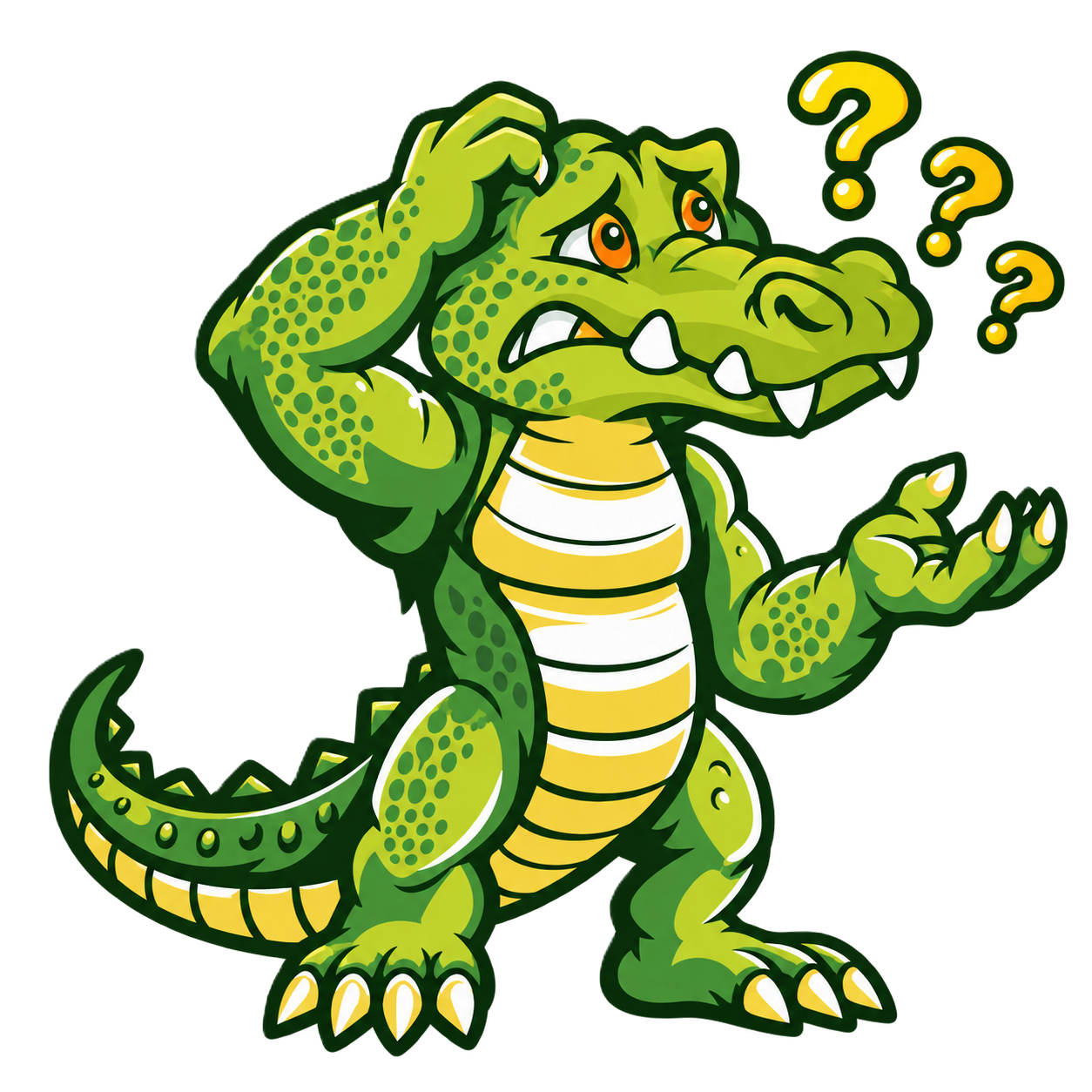 Gator Paper alligator mascot thinking about restaurant branding ideas