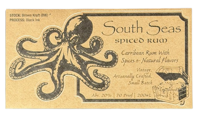 South Seas spiced rum product label sticker