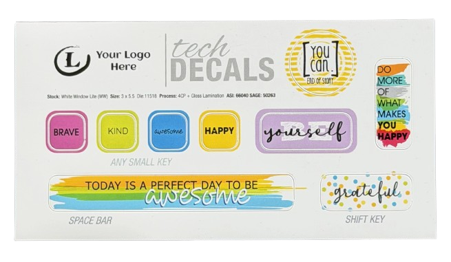 Technology brand sticker sheet with multiple color samples