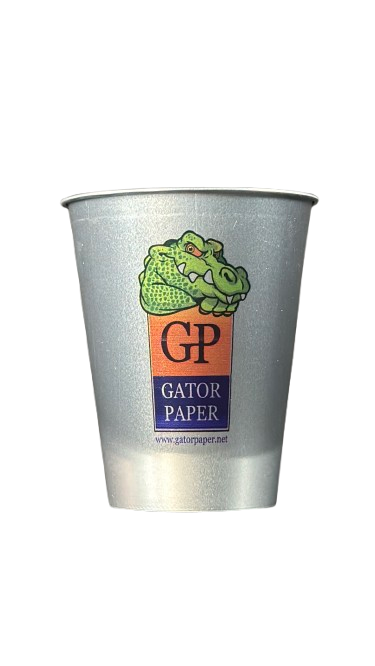 Thumbnail for single use aluminum cup video with centered Gator Paper logo