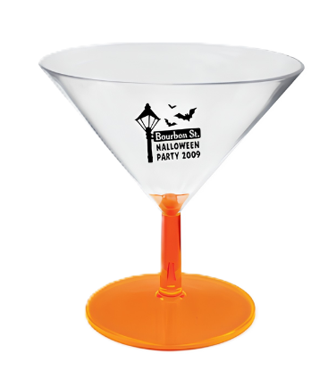 Custom printed martini sampler glass with orange stem and Halloween artwork