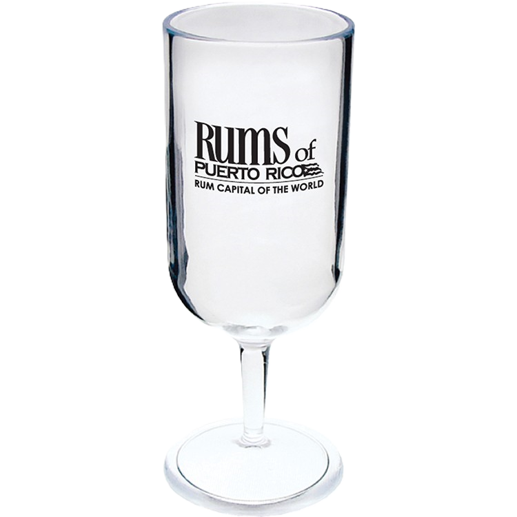 Custom printed clear champagne sampler glass with Rums of Puerto Rico artwork