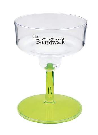 Custom printed margarita sampler glass with clear bowl and bright green stem